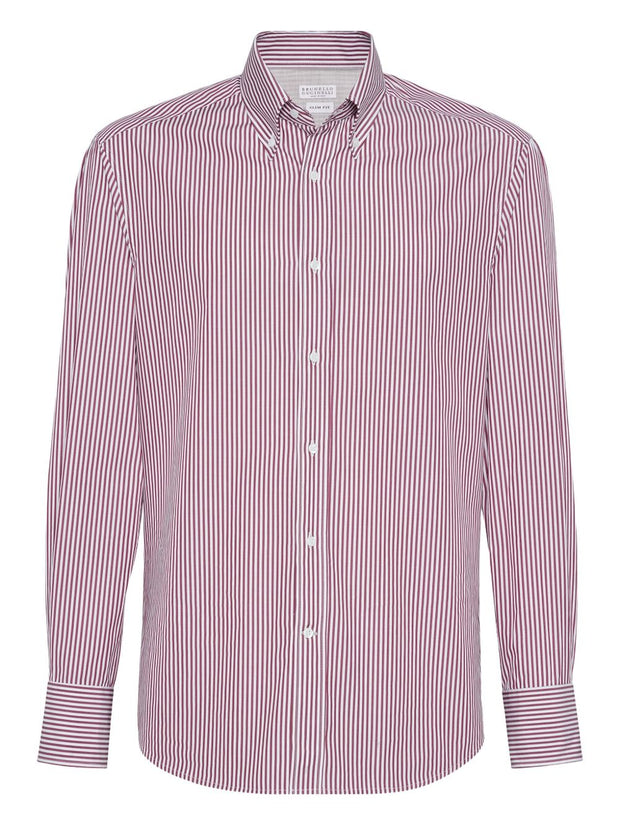 Brunello Cucinelli Striped Cotton Shirt - Red