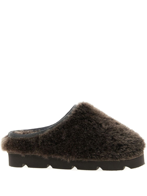 Brunello Cucinelli Shearling Mules - Brown