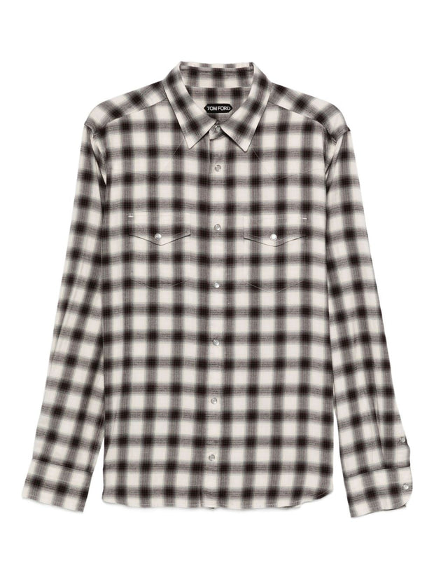 Tom Ford Cotton Blend Checked Shirt Brown