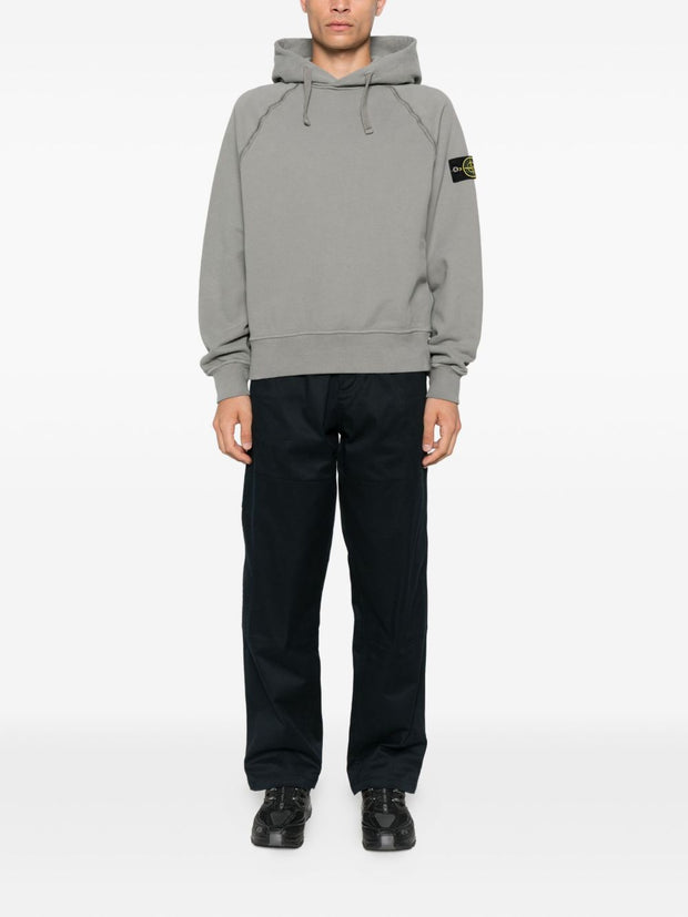 Stone Island Logo Cotton Hoodie - Grey