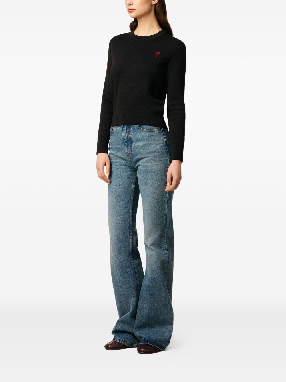 Ami Paris Ami De Coeur Wool Sweater - Black