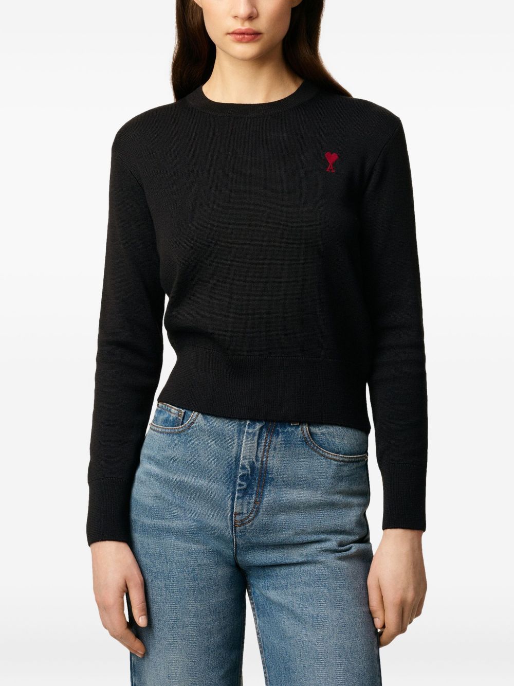 Ami Paris Ami De Coeur Wool Sweater - Black