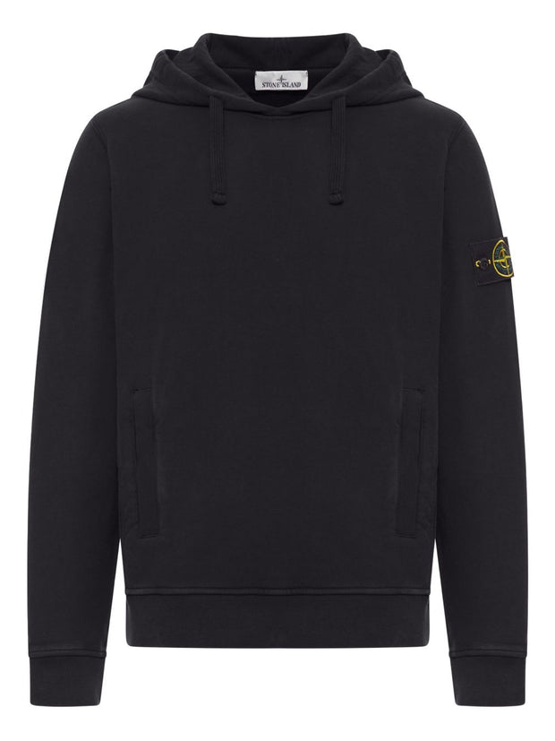 Stone Island Logo Cotton Hoodie - Black