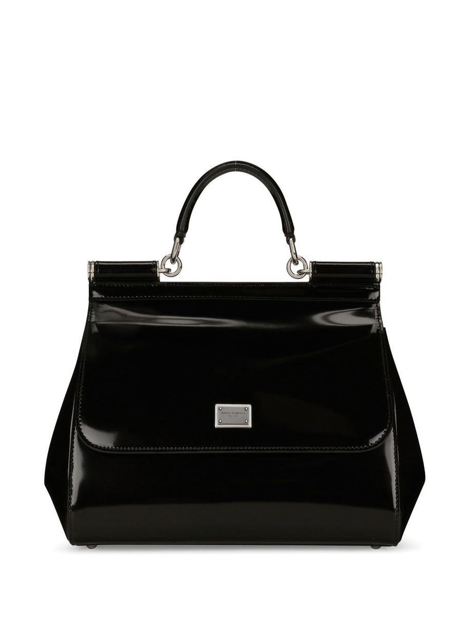 Dolce & Gabbana Sicly Large Patent Leather Handbag - Black