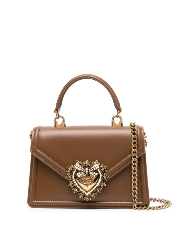 Dolce & Gabbana Devotion Small Leather Handbag - Leather Brown
