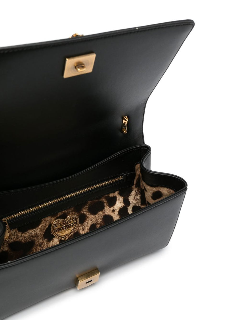 Dolce & Gabbana Devotion Medium Leather Shoulder Bag - Black