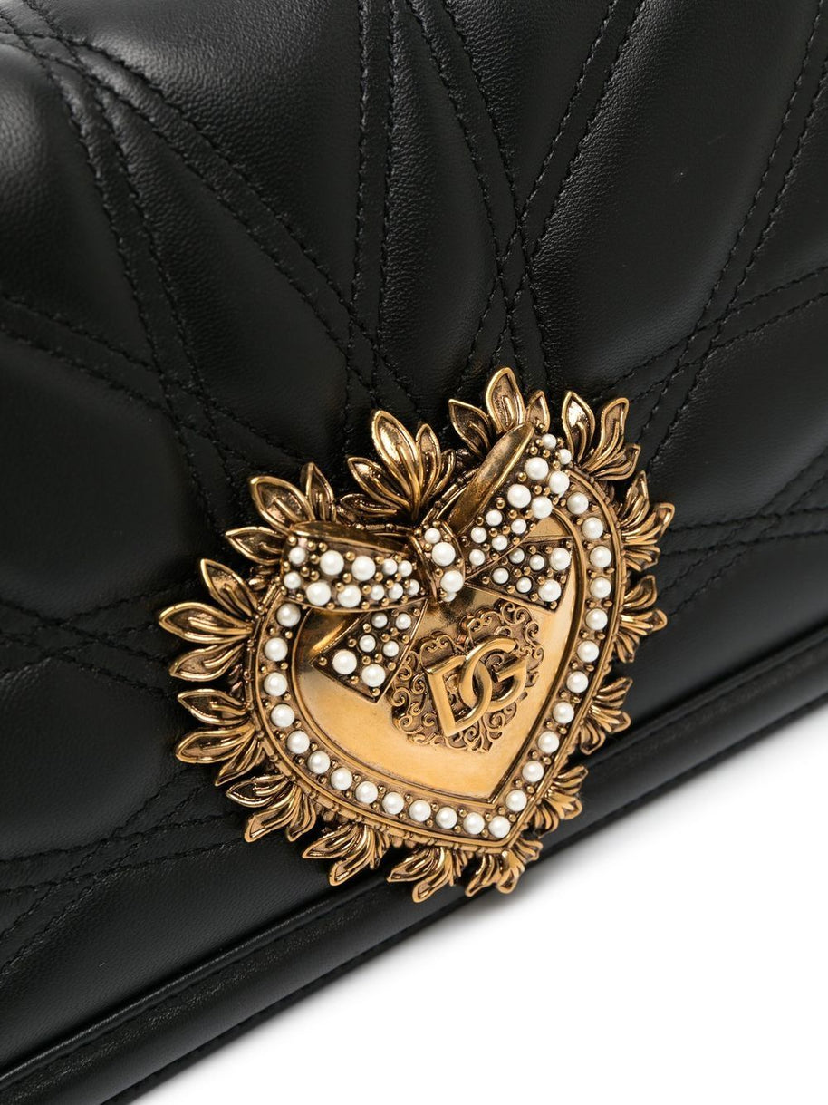 Dolce & Gabbana Devotion Medium Leather Shoulder Bag - Black