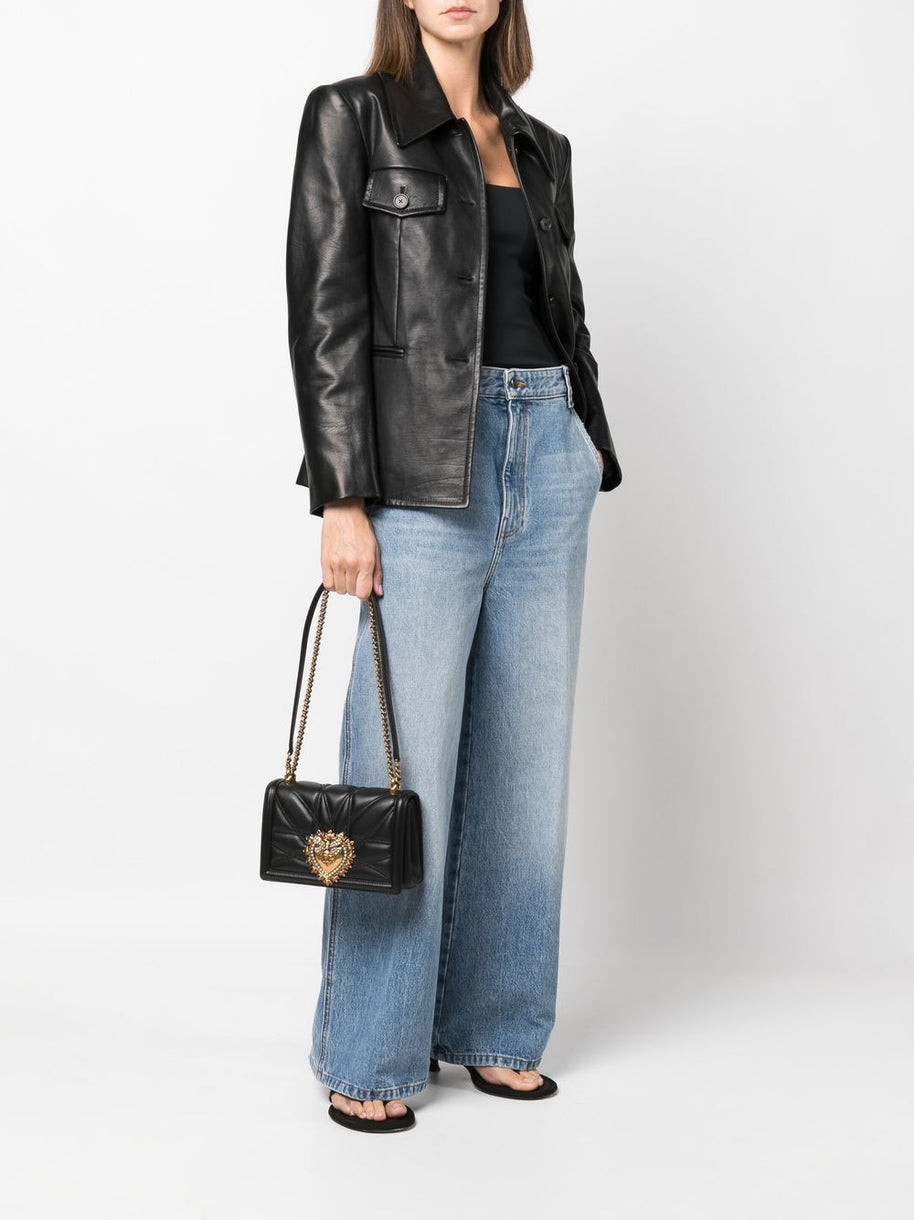 Dolce & Gabbana Devotion Medium Leather Shoulder Bag - Black
