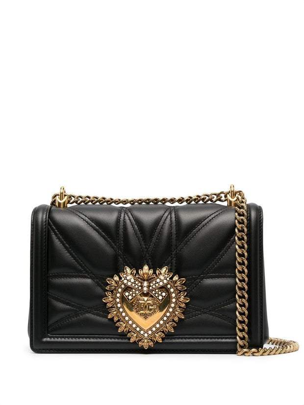 Dolce & Gabbana Devotion Medium Leather Shoulder Bag - Black