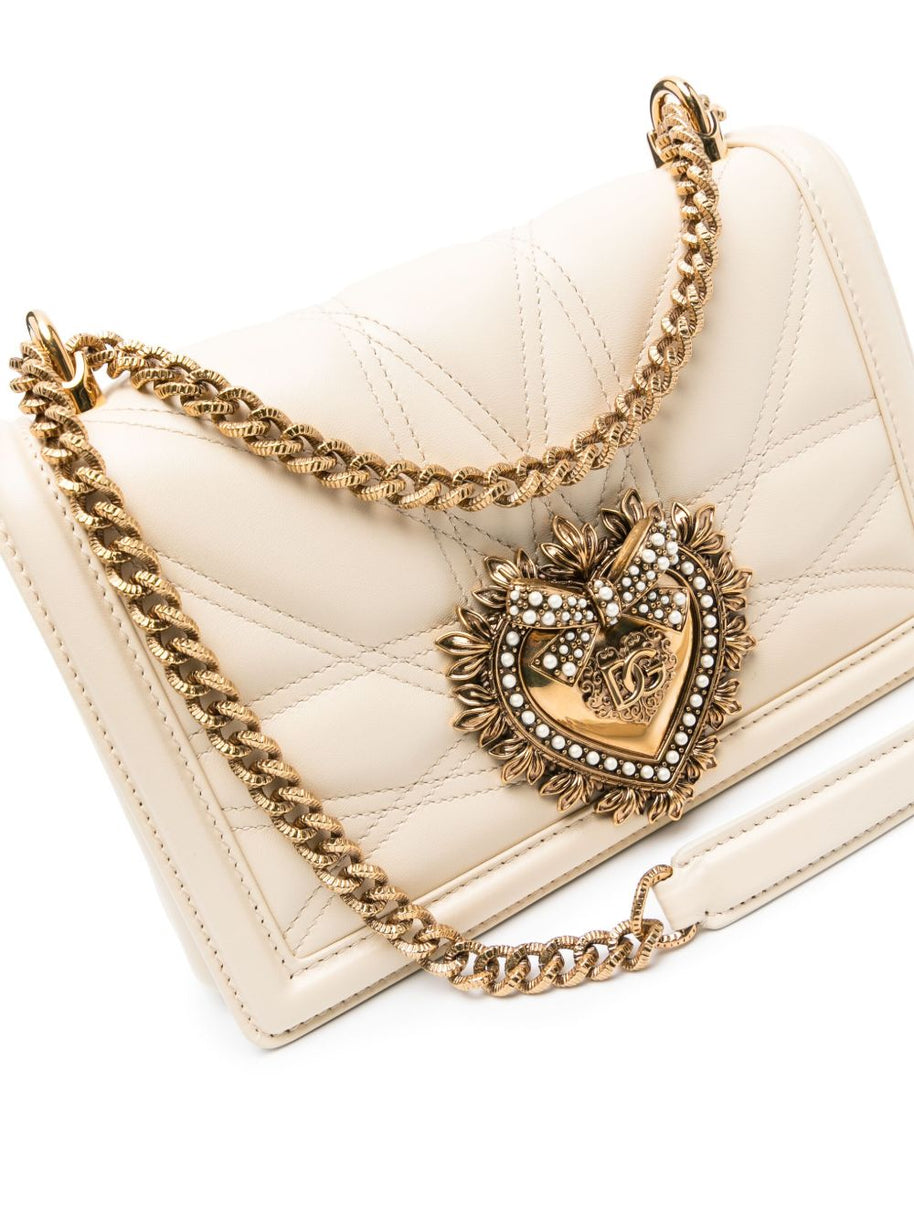 Dolce & Gabbana Devotion Medium Leather Shoulder Bag - Beige