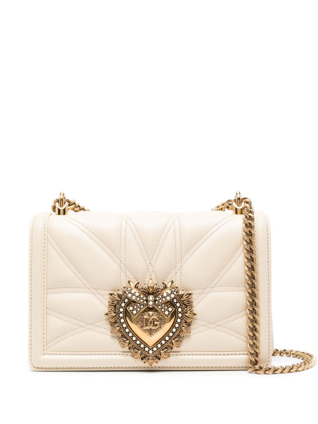 Dolce & Gabbana Devotion Medium Leather Shoulder Bag - Beige