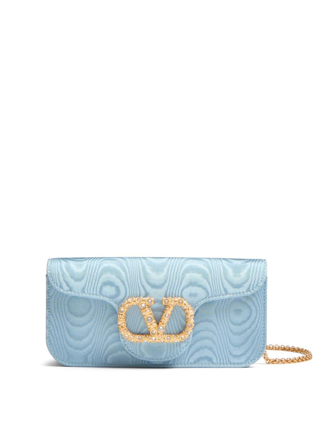 Valentino Garavani Clutch Locò In Tessuto Moirè - Clear Blue