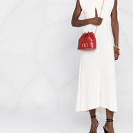 Valentino Garavani VLogo Signature Leather Mini Bucket Bag - Red