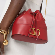 Valentino Garavani VLogo Signature Leather Mini Bucket Bag - Red