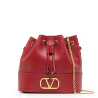 Valentino Garavani VLogo Signature Leather Mini Bucket Bag - Red