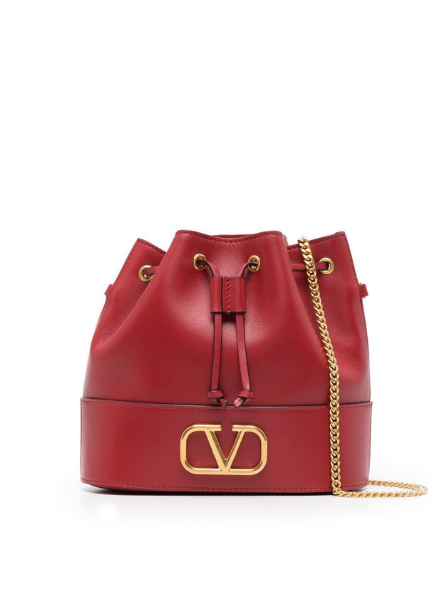 Valentino Garavani VLogo Signature Leather Mini Bucket Bag - Red