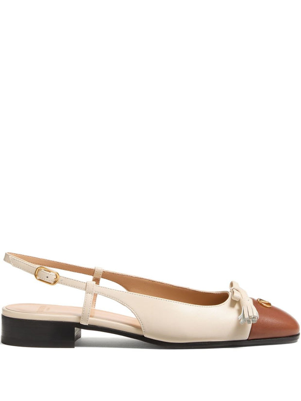 Valentino Garavani Valet Du Roi Leather Slingback Flats - White