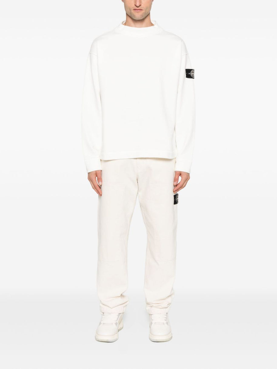 Stone Island Logo Cotton Crewneck Sweatshirt - White