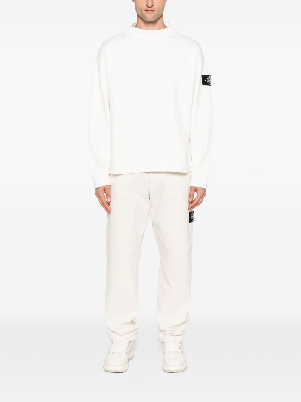 Stone Island Logo Cotton Crewneck Sweatshirt - White