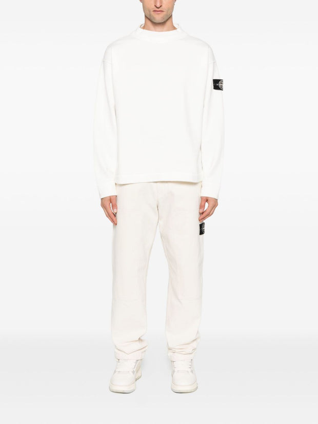 Stone Island Logo Cotton Crewneck Sweatshirt - White