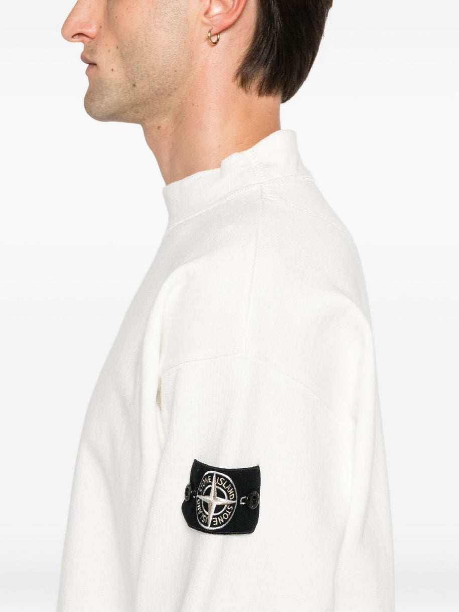 Stone Island Logo Cotton Crewneck Sweatshirt - White