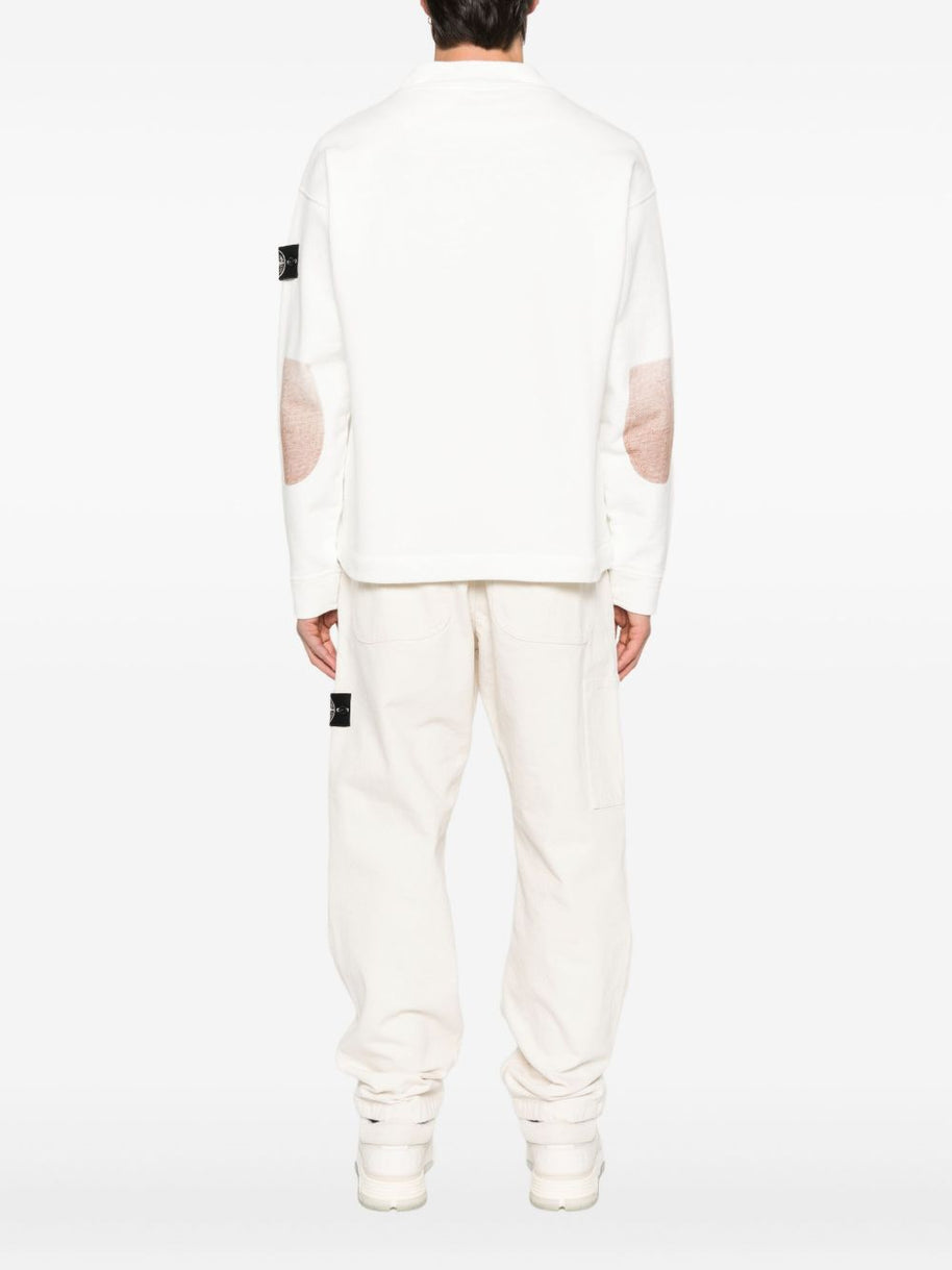 Stone Island Logo Cotton Crewneck Sweatshirt - White
