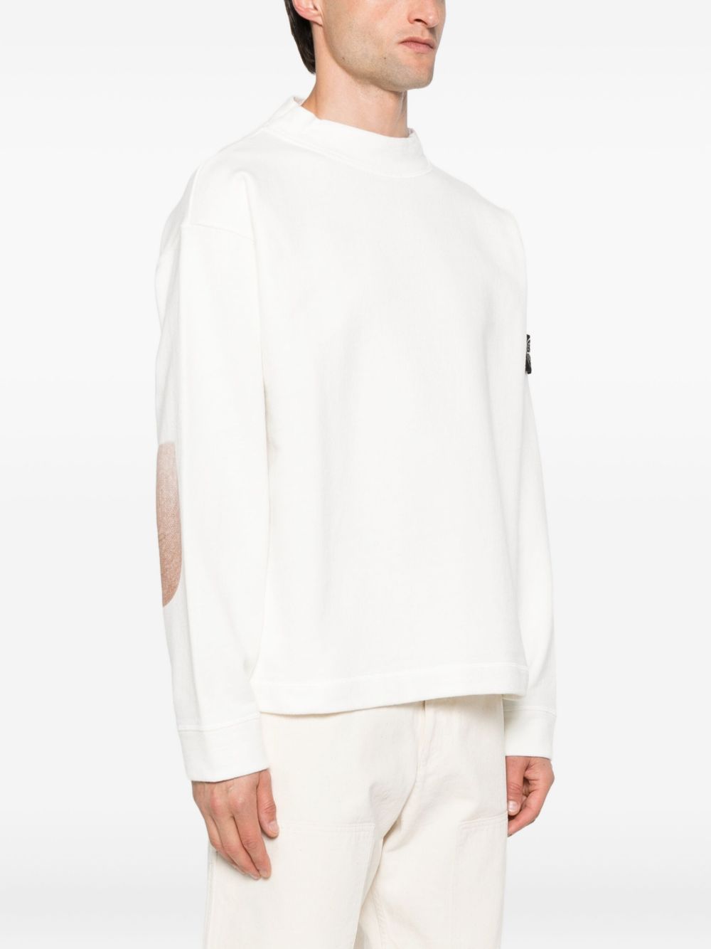 Stone Island Logo Cotton Crewneck Sweatshirt - White