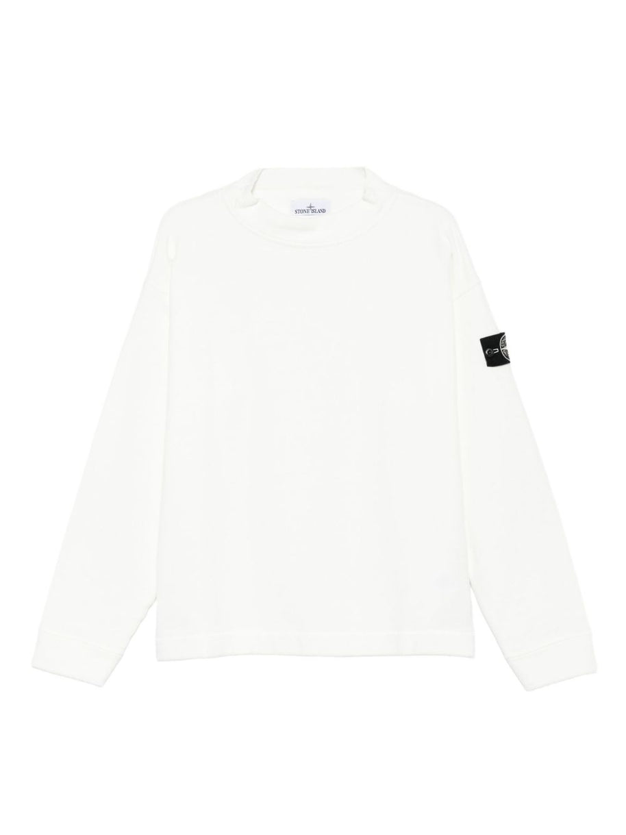 Stone Island Logo Cotton Crewneck Sweatshirt - White