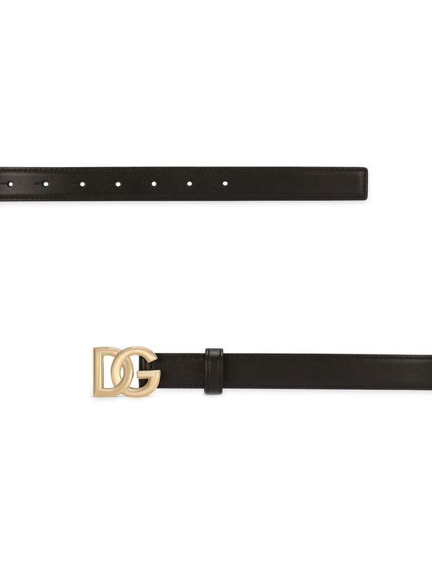 Dolce & Gabbana DG Logo Leather Belt - Black