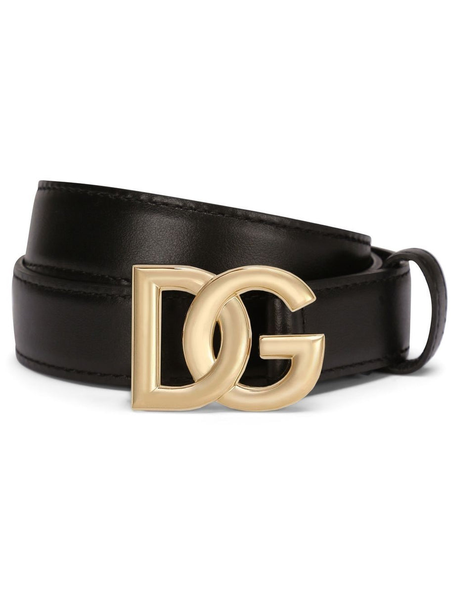 Dolce & Gabbana DG Logo Leather Belt - Black