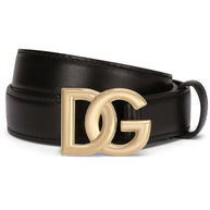 Dolce & Gabbana DG Logo Leather Belt - Black
