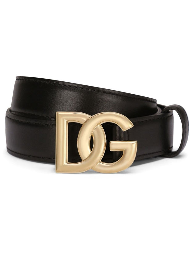 Dolce & Gabbana DG Logo Leather Belt - Black