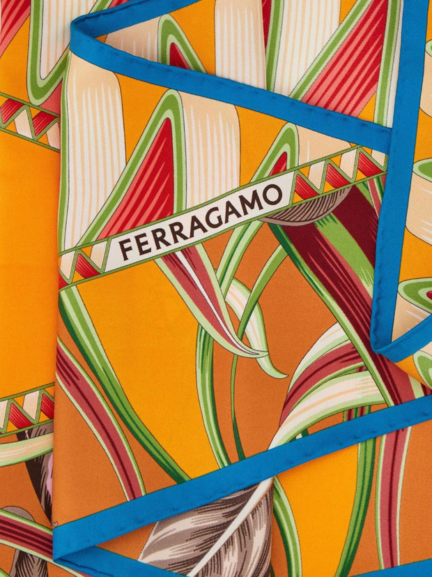 Ferragamo Printed Silk Scarf - Orange