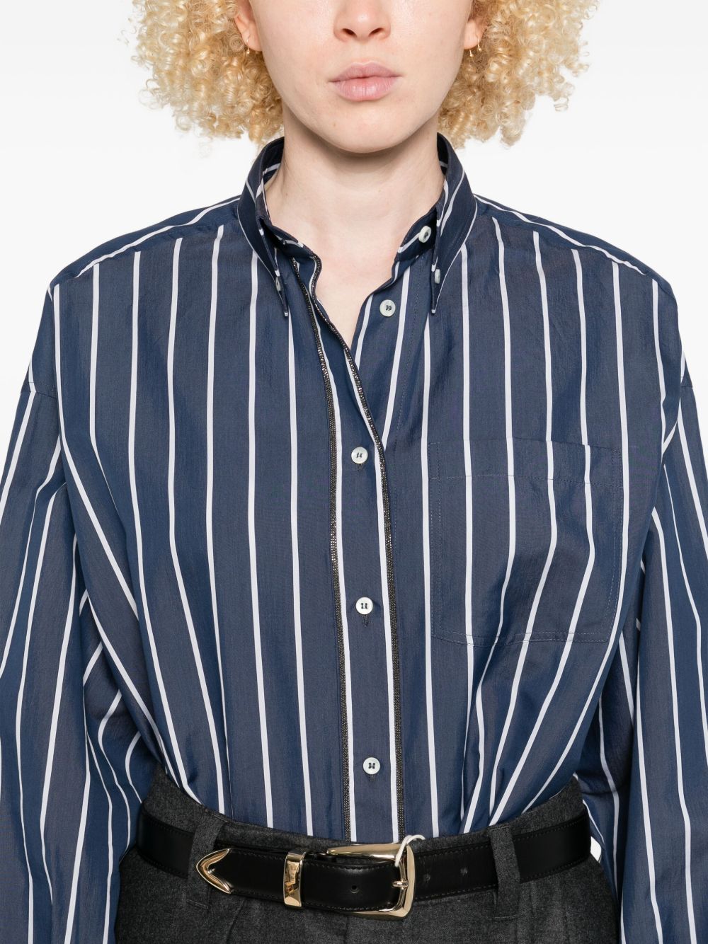 Brunello Cucinelli Striped Cotton Shirt - Blue