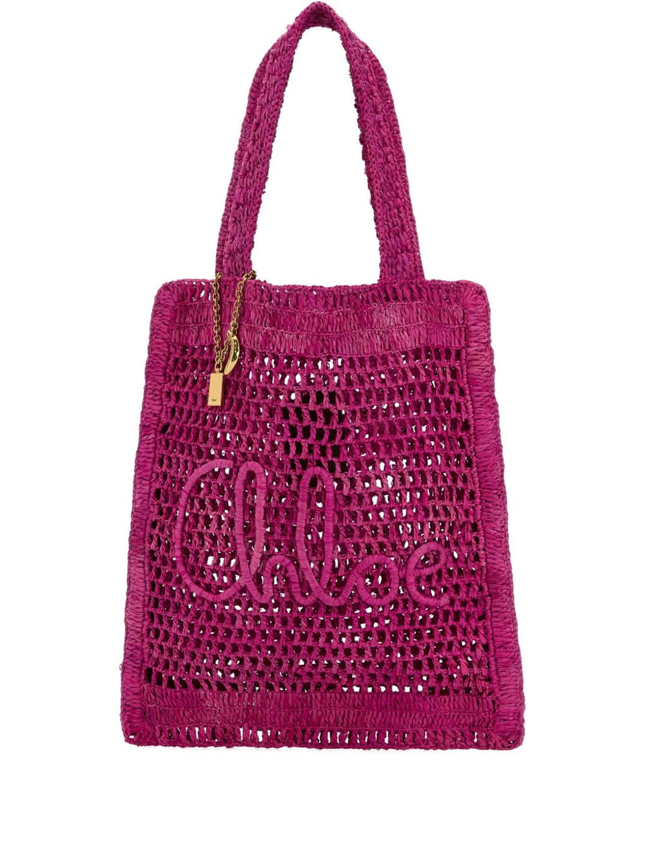 Chloé Summer Banana Rafia Tote Bag Fuchsia
