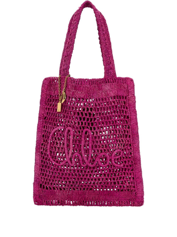 Chloé Summer Banana Rafia Tote Bag Fuchsia