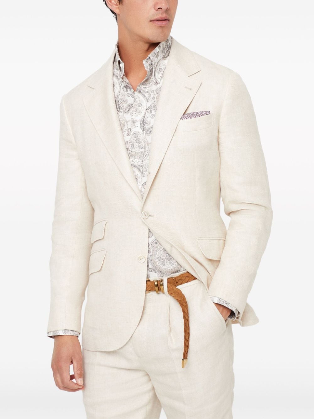 Brunello Cucinelli Linen, Wool And Silk Diagonal Deconstructed Cavallo Blazer