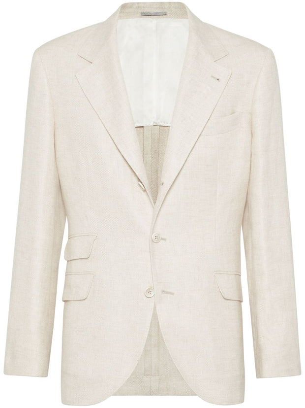Brunello Cucinelli Linen, Wool And Silk Diagonal Deconstructed Cavallo Blazer