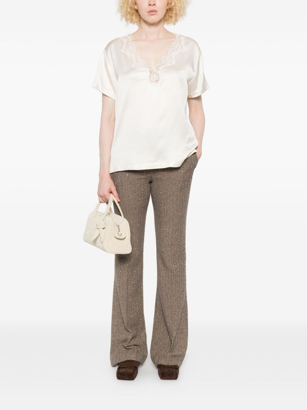 ERMANNO FIRENZE Lace Detail Top - Beige