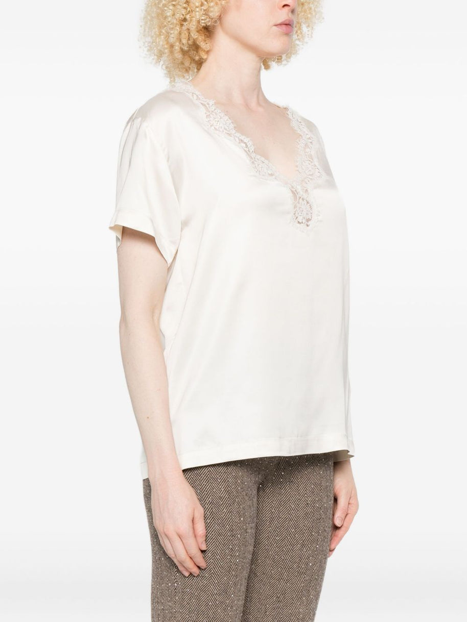 ERMANNO FIRENZE Lace Detail Top - Beige