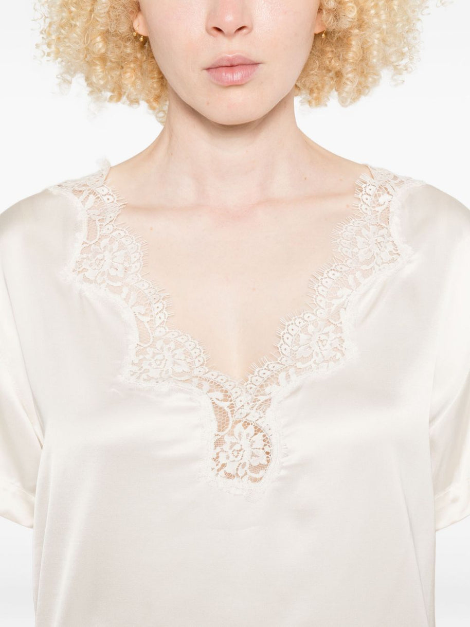 ERMANNO FIRENZE Lace Detail Top - Beige