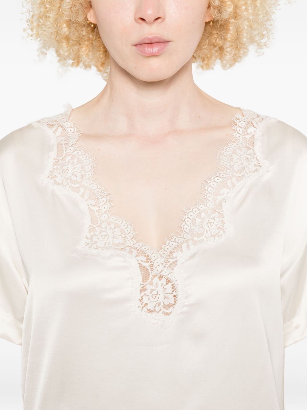 ERMANNO FIRENZE Lace Detail Top - Beige