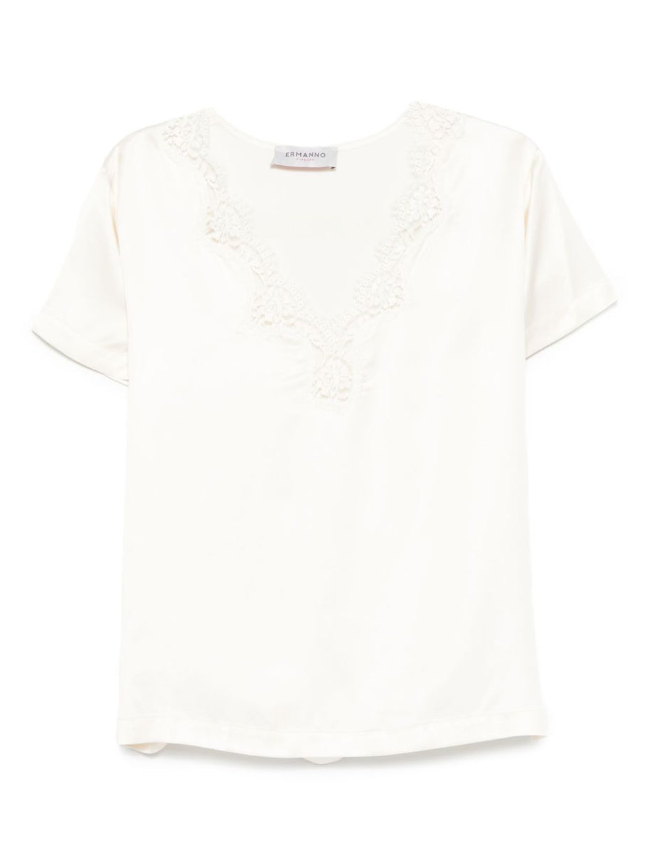 ERMANNO FIRENZE Lace Detail Top - Beige