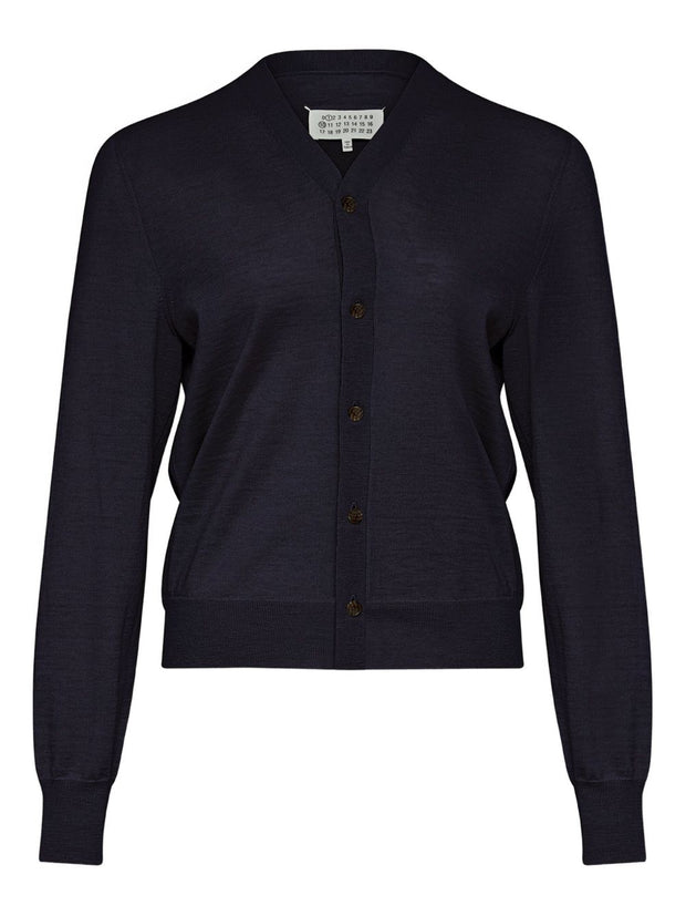 Maison Margiela Wool V-necked Cardigan - Blue
