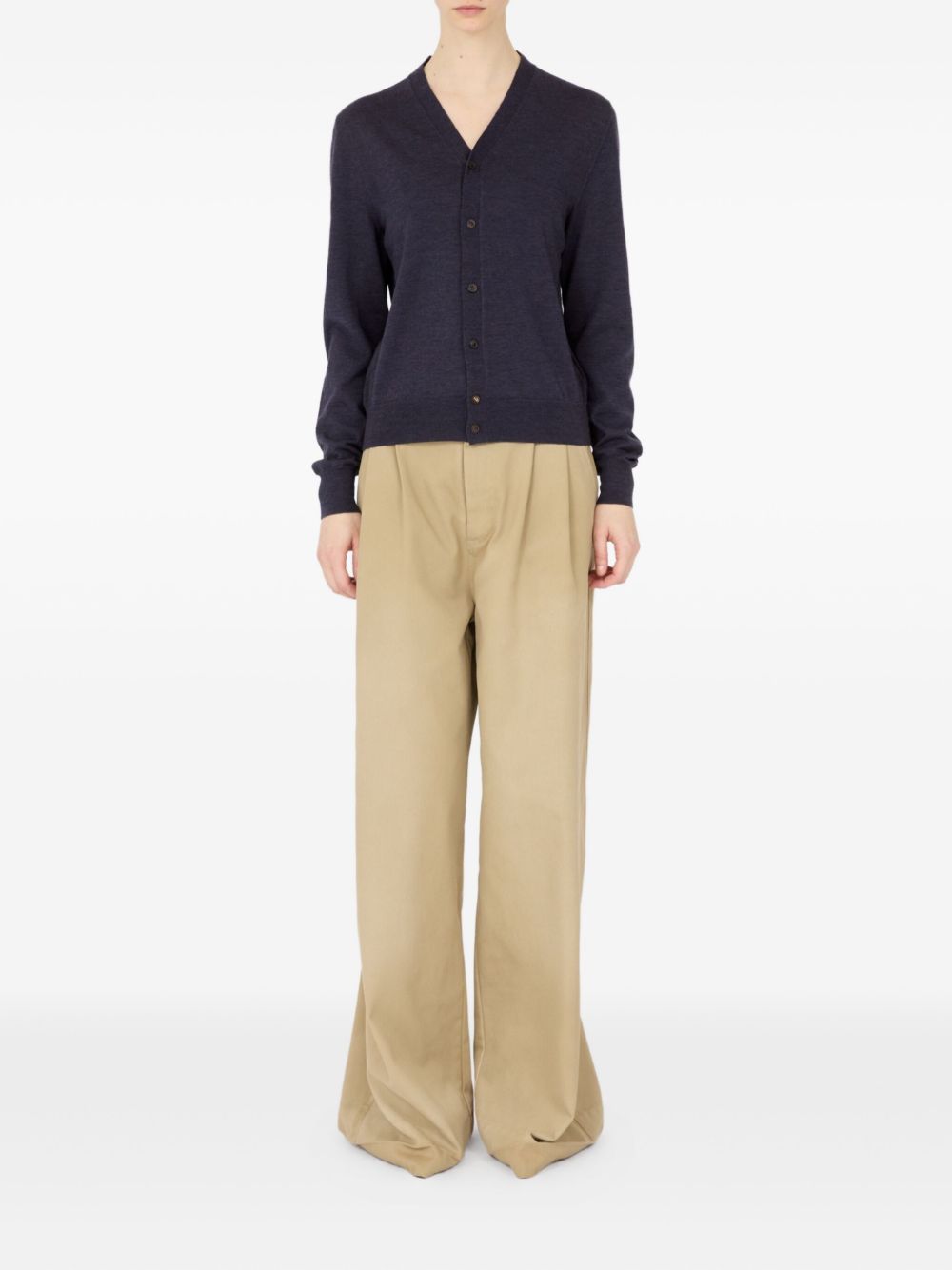 Maison Margiela Wool V-necked Cardigan - Blue