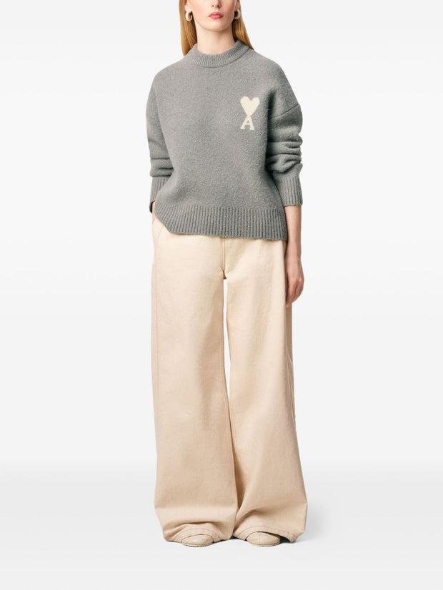 Ami Paris Ami De Coeur Wool Sweater - Grey