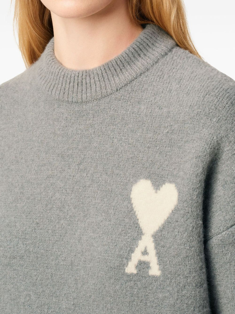 Ami Paris Ami De Coeur Wool Sweater - Grey