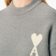 Ami Paris Ami De Coeur Wool Sweater - Grey