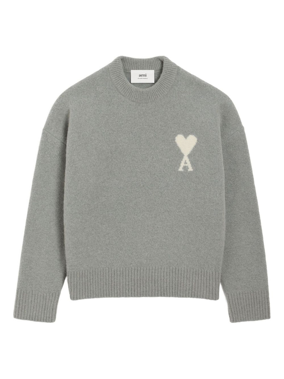 Ami Paris Ami De Coeur Wool Sweater - Grey