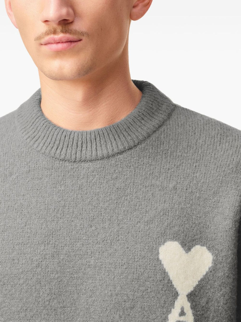 Ami Paris Ami De Coeur Wool Sweater - Grey